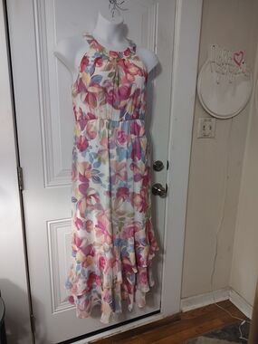 Calvin  Klein Maxi  Halter Dress  - Pink & Cream